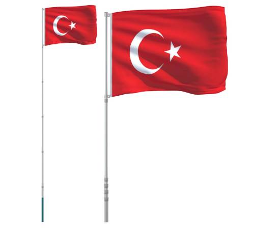 Steag turcia și stâlp din aluminiu, 5,55 m, 2 image