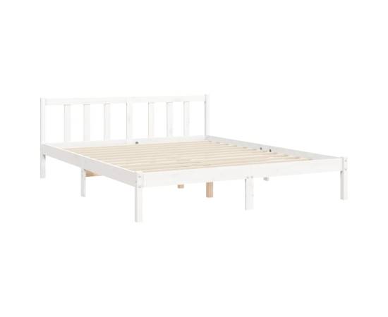 Cadru de pat cu tăblie, alb, king size, lemn masiv, 9 image