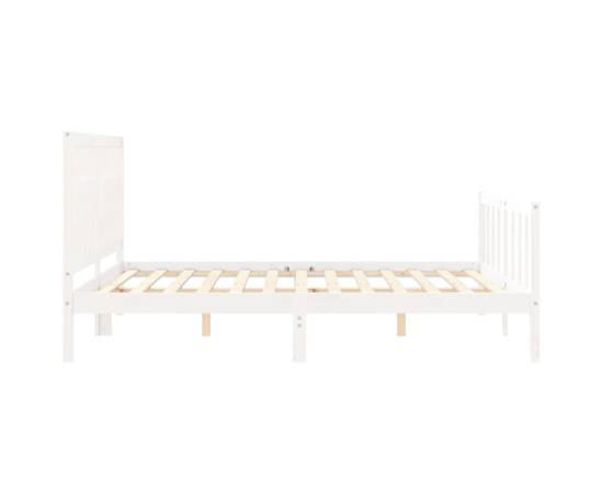 Cadru de pat cu tăblie, alb, king size, lemn masiv, 7 image