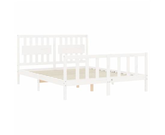 Cadru de pat cu tăblie, alb, king size, lemn masiv, 5 image