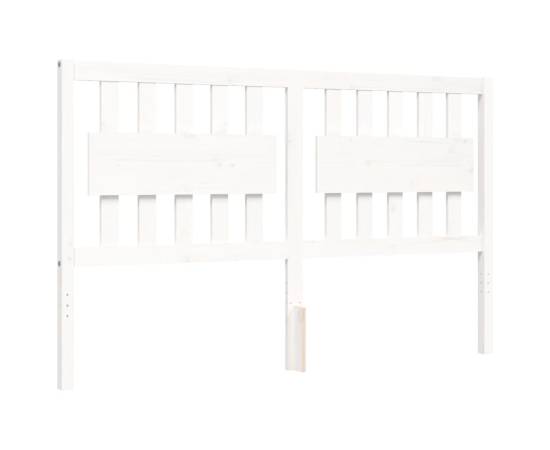 Cadru de pat cu tăblie, alb, king size, lemn masiv, 8 image