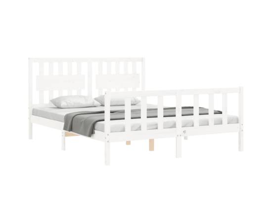Cadru de pat cu tăblie, alb, king size, lemn masiv, 4 image
