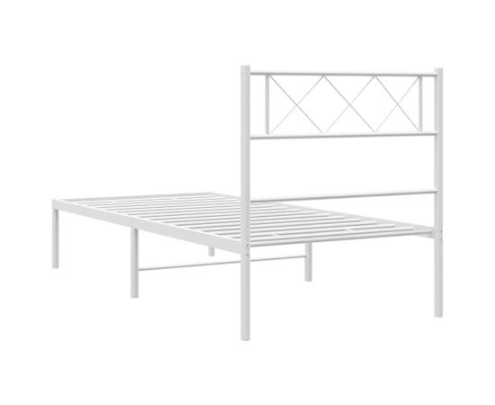 Cadru de pat metalic cu tăblie, alb, 100x190 cm, 7 image