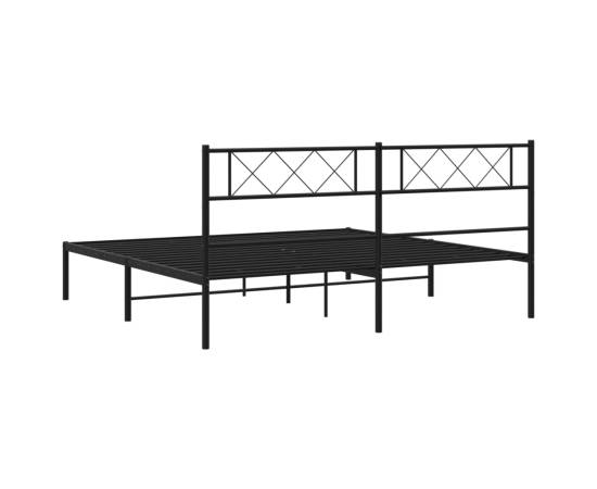 Cadru de pat metalic cu tăblie, negru, 200x200 cm, 7 image