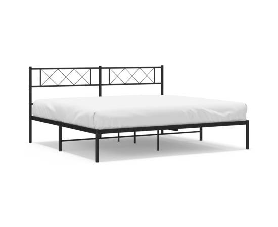 Cadru de pat metalic cu tăblie, negru, 200x200 cm, 2 image