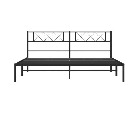 Cadru de pat metalic cu tăblie, negru, 200x200 cm, 4 image