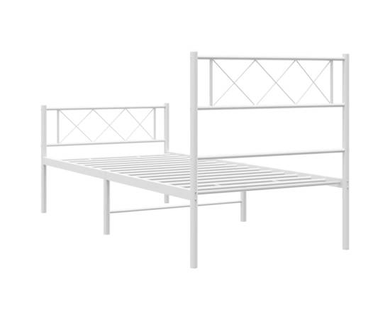 Cadru de pat metalic cu tăblie de cap/picioare, alb, 75x190 cm, 7 image
