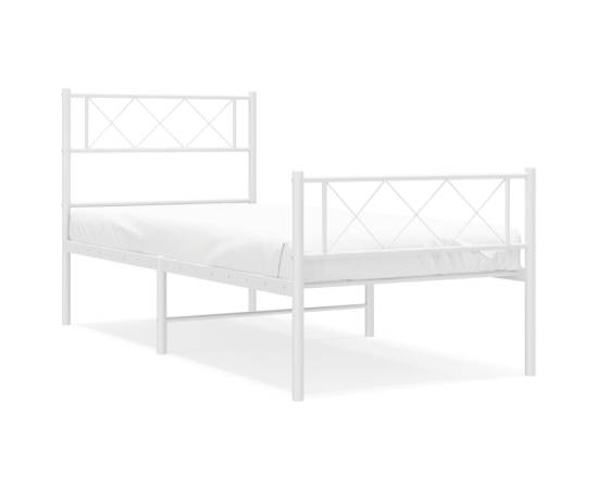 Cadru de pat metalic cu tăblie de cap/picioare, alb, 90x190 cm, 2 image