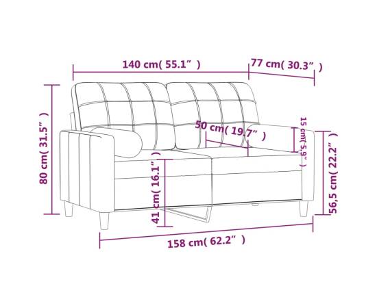 Canapea cu 2 locuri cu pernuțe, gri închis, 140 cm, textil, 8 image