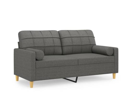 Canapea cu 2 locuri cu pernuțe, gri închis, 140 cm, textil, 2 image