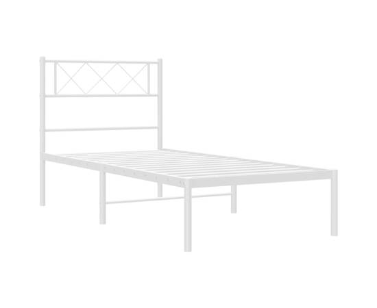 Cadru de pat din metal cu tăblie, alb, 100x200 cm, 4 image