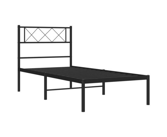Cadru de pat din metal cu tăblie, negru, 100x200 cm, 5 image