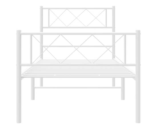 Cadru de pat metalic cu tăblie de cap/picioare, alb, 100x200 cm, 4 image