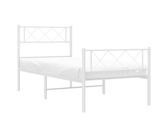 Cadru de pat metalic cu tăblie de cap/picioare, alb, 90x200 cm, 3 image