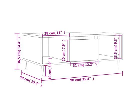 Măsuță de cafea, gri beton, 90x50x36,5 cm, lemn compozit, 11 image