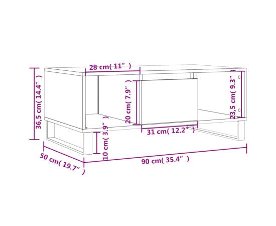 Măsuță de cafea, gri beton, 90x50x36,5 cm, lemn compozit, 11 image