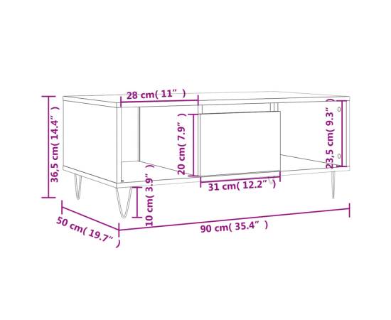 Măsuță de cafea, gri beton, 90x50x36,5 cm, lemn compozit, 11 image