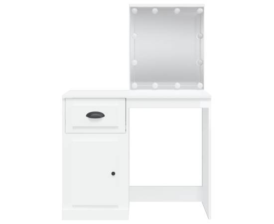 Masă de toaletă cu led-uri, alb extralucios, 90x42x132,5 cm, 5 image