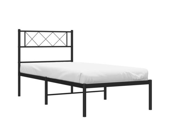 Cadru de pat din metal cu tăblie, negru, 107x203 cm, 3 image