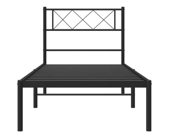 Cadru de pat din metal cu tăblie, negru, 107x203 cm, 4 image