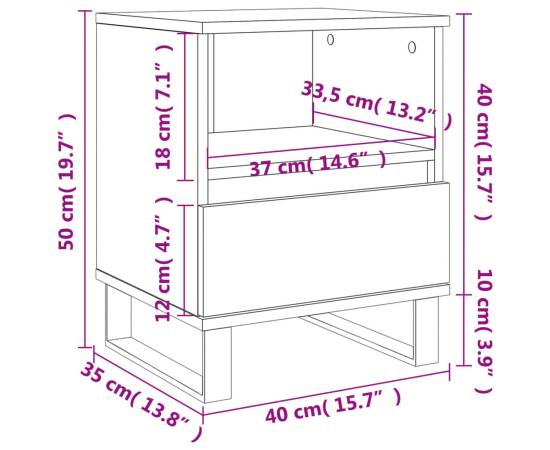Noptieră, stejar fumuriu, 40x35x50 cm, lemn compozit, 11 image