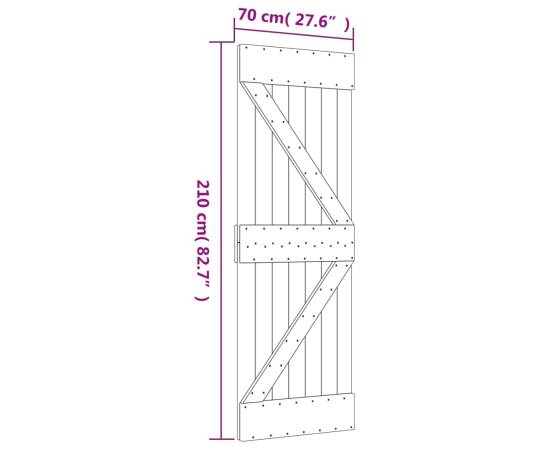 Ușă glisantă cu set de feronerie 70x210 cm, lemn masiv de pin, 11 image