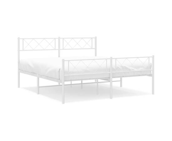 Cadru de pat metalic cu tăblie, alb, 150x200 cm, 2 image