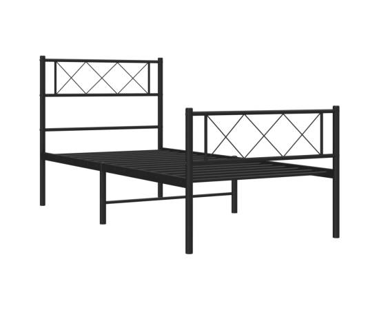 Cadru pat metalic cu tăblii de cap/picioare, negru, 100x190 cm, 5 image