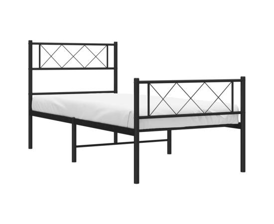 Cadru pat metalic cu tăblii de cap/picioare, negru, 100x190 cm, 3 image