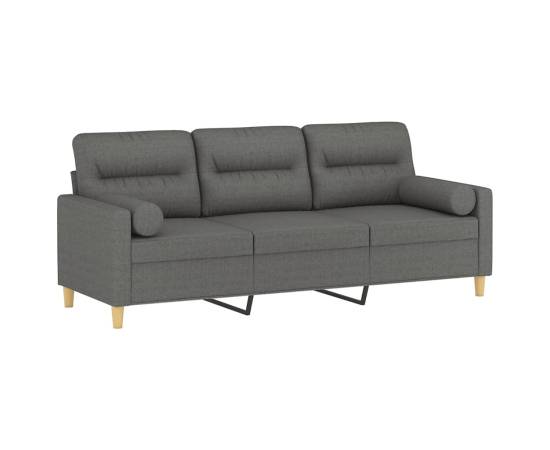 Canapea cu 3 locuri cu pernuțe, gri închis, 180 cm, textil, 3 image
