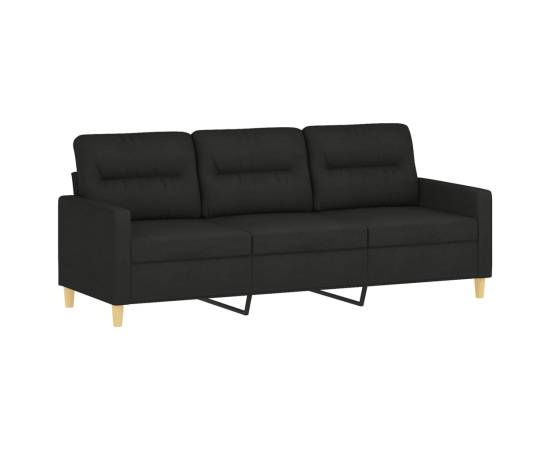 Canapea cu 3 locuri cu pernuțe, negru, 180 cm, textil, 4 image