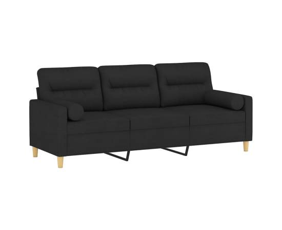 Canapea cu 3 locuri cu pernuțe, negru, 180 cm, textil, 3 image