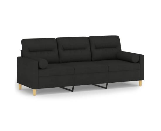 Canapea cu 3 locuri cu pernuțe, negru, 180 cm, textil, 2 image