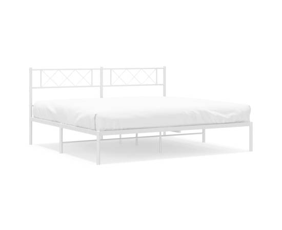Cadru de pat metalic cu tăblie, alb, 180x200 cm, 2 image
