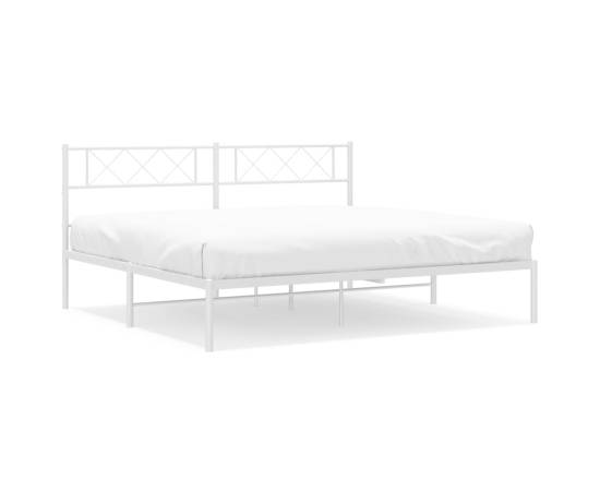 Cadru de pat metalic cu tăblie, alb, 193x203 cm, 2 image