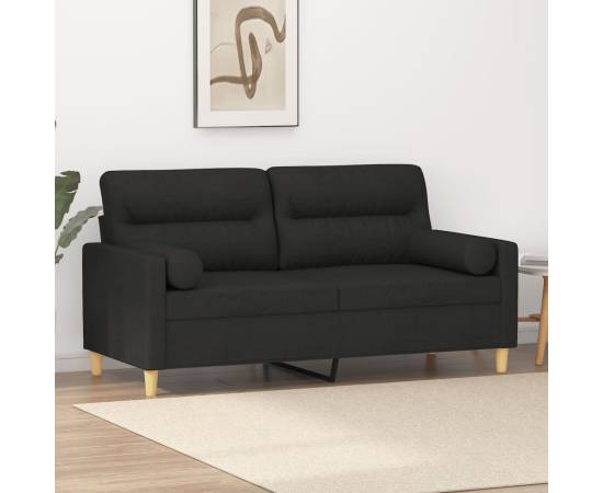 Canapea cu 2 locuri cu pernuțe, negru, 140 cm, textil