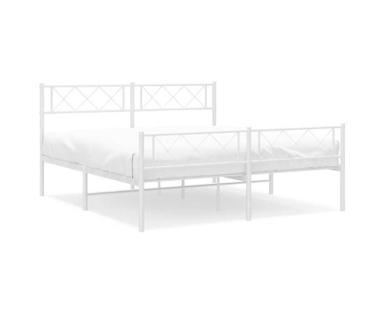 Cadru de pat metalic cu tăblie, alb, 160x200 cm, 2 image