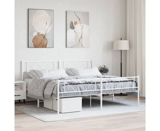 Cadru de pat metalic cu tăblie de cap/picioare, alb, 183x213 cm
