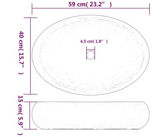 Lavoar de blat, gri, 59x40x15 cm, ceramică, oval, 8 image