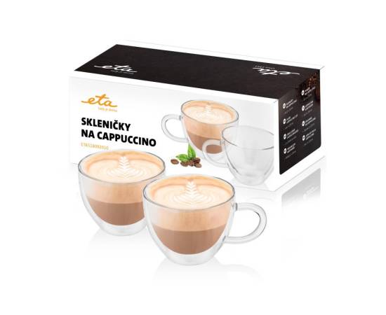 Set 2 cesti pentru cappuccino eta5180 92010, 230 ml, pereti dubli din sticla