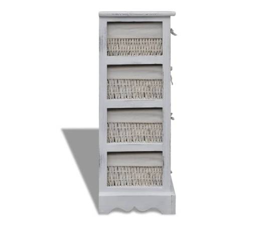 Dulap de depozitare din lemn, 4 coșuri împletite, alb, 4 image