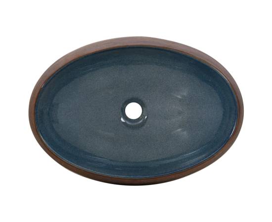 Lavoar de blat, maro și albastru, 59x40x15 cm, ceramică, oval, 6 image