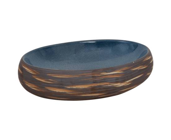 Lavoar de blat, maro și albastru, 59x40x15 cm, ceramică, oval, 2 image