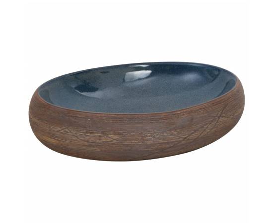 Lavoar de blat, maro și albastru, 59x40x15 cm, ceramică, oval, 2 image