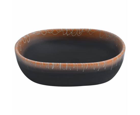 Lavoar de blat, negru și portocaliu, 47x33x13cm, ceramică, oval, 4 image