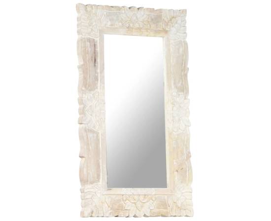 Oglindă albă 80x50 cm, lemn masiv de mango, 8 image