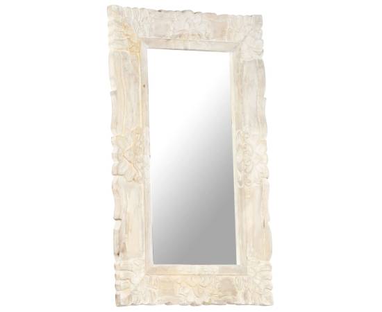 Oglindă albă 80x50 cm, lemn masiv de mango, 9 image
