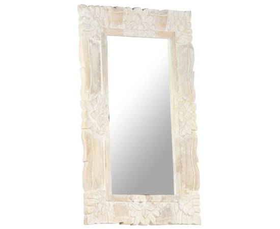 Oglindă albă 80x50 cm, lemn masiv de mango, 7 image