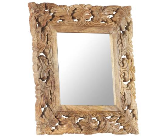 Oglindă sculptată manual, maro, 50x50 cm, lemn masiv de mango
