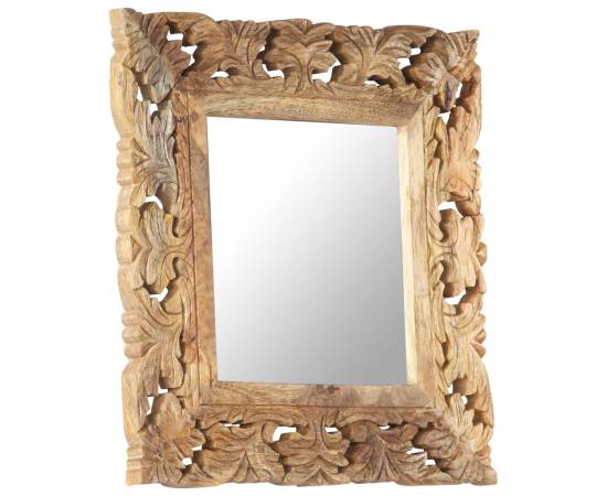 Oglindă sculptată manual, maro, 50x50 cm, lemn masiv de mango, 10 image